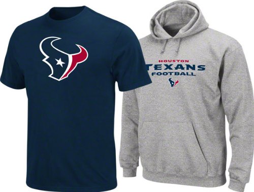 Houston Texans Navy T-Shirt and Steel Hooded Sweatshirt Combo Pack
