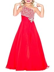 Girls Organza Floor Length Crystal Lace Crystals One Shoulder Pageant Dress/Prom Dress/Party Dress 