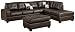 Bobkona Vonure Collection 3-Piece Bonded Leather Match Reversible Sectional Sofa with Matching Ottoman, Espresso
