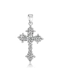 Bling Jewelry 925 Sterling Silver Round Cubic Zirconia Cross Pendant