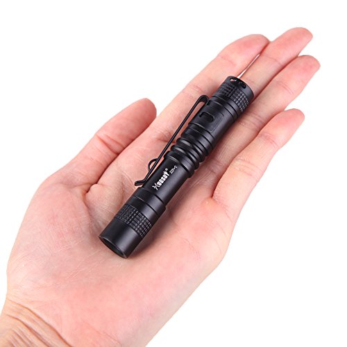 Welltop® Mini AAA CREE Handheld LED Flashlight EDC Pocket Torch AAA Battery Powered Clip-on Light 9cm with Clip Tactical Lantern Torch cree Penlight Black (XP-1)