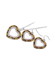 Nickel Free Sterling Silver Pendant & Earring Sets Open Heart CZ Brown Leopard Print Set