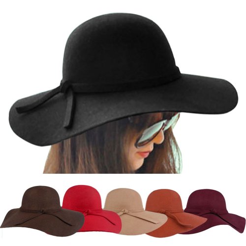 Amoin Fashion Vintage Women Ladies Floppy Wide Brim Wool Felt Fedora Cloche Hat Cap
