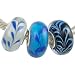 3 Blue Murano Style Beads with Solid Sterling title=