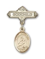 14K Gold Baby Badge with St. Perpetua Charm and Godchild Badge Pin