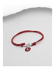 Ladybug Cotton Colored Enamel Bracelet In 92.5 Sterling Silver
