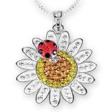 Ashley Arthur .925 Silver Multi Color Sunflower with LadyBug Pendant. Made with Swarovski Elements