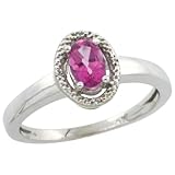 14k White Gold ( 6x4 mm ) Halo Engagement Pink Topaz Ring w/ 0.007 Carat Brilliant Cut Diamonds & 0.75 Carat Oval Cut Stone, 3/8 in. (9mm) wide, size 7