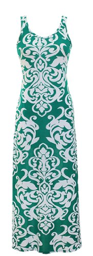 Peach Couture® Damask Print Summer Sleeveless Tank Maxi Dress (Large, Green)