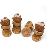 Happy Cherry Puppy Cotton Blend Winter Snow Warm Walking Boots, Small, Khaki, 4-Pack