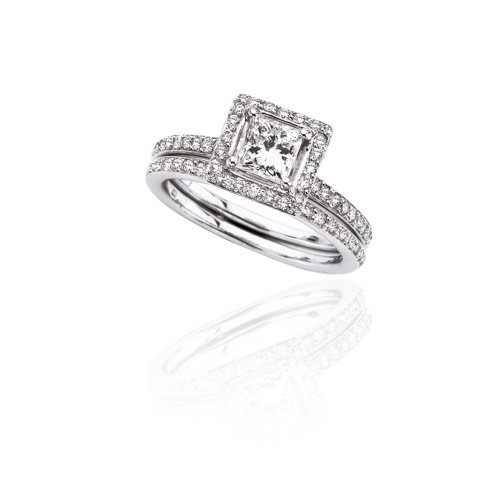 14k White Gold Princess-Cut Diamond Engagement Ring with Matching Band (3 4 ct center - 1 1 3 cttw - G-H Color - I1 Clarity)