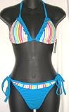 Juniors Ruffle Bikini Swimsuit with Triangle Top - Teal/Stripe
