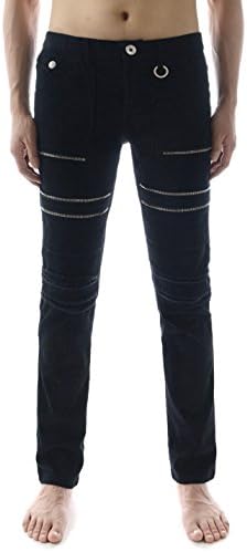 (TLP24) Mens Slim fit Skinny Stretchy Zipper Deoration Destroyed Cotton Jeans BLACK X-Large(US 34)