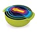 Joseph Joseph 40031 Nest 9 Nesting Bowls Set with Mixing Bowls Measuring Cups Sieve Colander (9 Piece), Multicolor