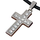 Shining Spirit Stainless Steel Cubic Zirconia Cross Pendant with Genuine Leather 18" Chain Necklace ~ urban jewelry