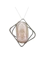 Mother of Pearl Carved Kuan Yin Head with 925 Sterling Silver Frame - 48x30mm Kuan Yin, 62x61mm Silver Frame - 18" Chain Included