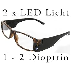 Lesebrille Leselampe mit 2fach LED-Licht - Laborbrille Nachtbrille 2 Dioptrin