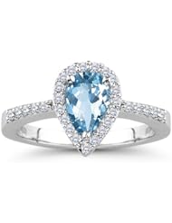 0.22 Cts Diamond & 0.70 Cts Aquamarine Ring in 14K White Gold