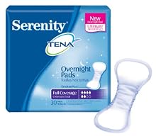 Serenity/Tena Overnight Pads Full Protection, Case/90 (3 bags of 30)