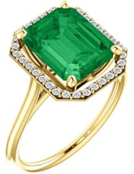 14K Yellow Gold 10.00x8.00mm Emerald Cut Chatham Created Emerald and Diamond Halo-Style Ring -- LIFETIME WARRANTY