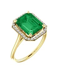 10K Yellow Gold 10.00x8.00mm Emerald Cut Chatham Created Emerald and Diamond Halo-Style Ring -- LIFETIME WARRANTY
