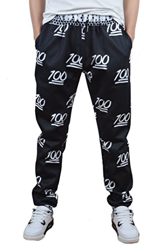 Unisex Emoji 100 Score Training Running Sweatpants Joggers (Large,black)