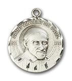 Sterling Silver St. Vincent De Paul Pendant with Stainless Silver Heavy Curb Chain 24 inch