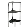 PRIMES Black Glass Chrome and Steel 3 Tier Corner Table Shelf Unit