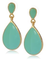 Kenneth Jay Lane Polished Gold and Mint Green Enamel Teardrop Earrings