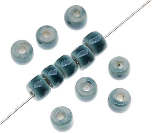 Clay River Designs Porcelain Beads, 5x6mm Glazed Short Tube Cylinder, 12 Pieces, Ocean Mist