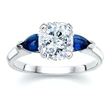 1.74 CT CUSHION DIAMOND W PEAR BLUE SAPPHIRE RING 18K