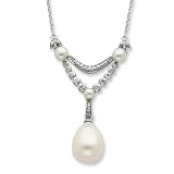 Sterling Silver and CZ with Cultured Pearls 18 Inch Necklace