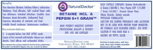 NATURALDOCTOR BETAINE HCL &amp; PEPSIN, 6+1 GRAINS, 240 CASPULES