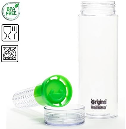 Fruit Infuser Water Bottle Bundled Set (25 Ounce) Complete with Loose Leaf Tea Infuser, Insulated Water Bottle Koozie, and Infused Water Recipes (Green)
