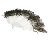 Beautiful Peacock Feather Belly Dance Hand Fan (White)