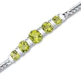 Wrist Hugging 4.75 carats total weight Round Cut Peridot Bracelet in Sterling Silver