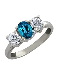1.05 Ct Oval London Blue Topaz and White Diamond 18k White Gold Ring