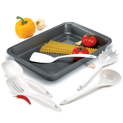 Baker's Secret Non-Stick Lasagna Roast Pan with Bonus 5 Piece Kitchen Tool Set