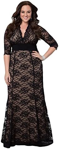 Shiny Life Women's Casual Full Lace Plus Size Half Sleeve V-Neckline Maxi Dress