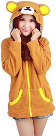 Engerla Cute Rilakkuma Ears Fleece Hoodie Jacket Coat