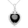 10k White Gold Heart-Shaped Onyx with Diamonds Heart Pendant, 18"