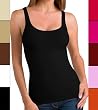 Long Stretch Scooped Neck Sleeveless Solid Plain Camisole Cami Tank Top