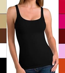Long Stretch Scooped Neck Sleeveless Solid Plain Camisole Cami Tank Top