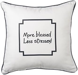 Le Motto More Blessed Less Stressed Pillow, White/Black, 20 x 20"