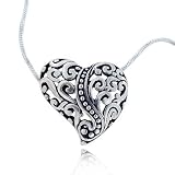 Sterling Silver Open Filigree Eternal Heart Pendant Necklace for Women 18''
