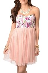 Strapless Polyester/Spandex/Tulle Floral Print Party Dress 