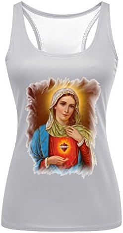 Kelisa 3D Girls Tank Blessed Virgin Mary Sleeveless Ash Summer T-shirt