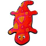 Outward Hound Kyjen  32073 Invincibles Plush Gecko Stuffingless Durable Dog Toys Squeaker Toy 4-Squeaker, Large, Red Orange