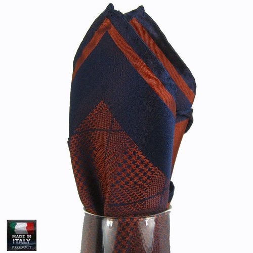 Men's - Burnt Orange - Navy - Italian Silk Custom Made Pocket Square