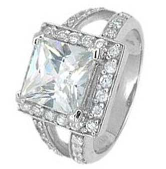 Sterling Silver Engagement Ring With Princess Cut Cubic Zirconia in Semimount Setting